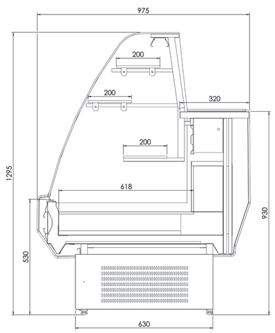 Bäckereiausstattung-Gastronomiebedarf - Kuchentheke mit Auszüge, Breite